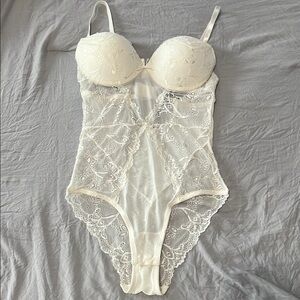 White Lace Teddy with Padded Push-Up Bra